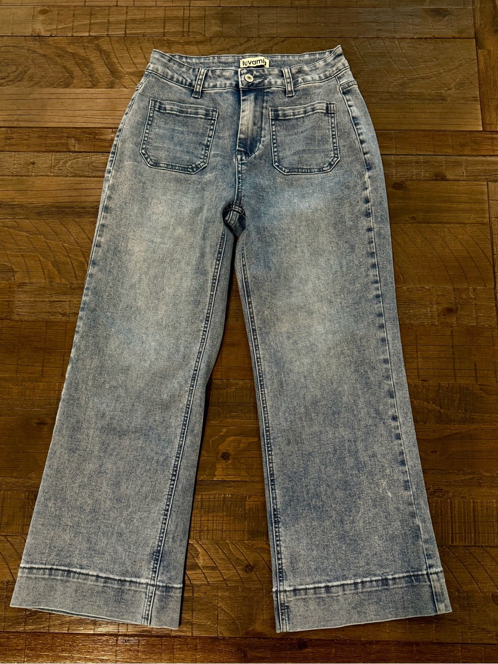 luvamia Denim Wide Leg Jeans Trendy High Waisted Flare Cropped Stretchy Pants S